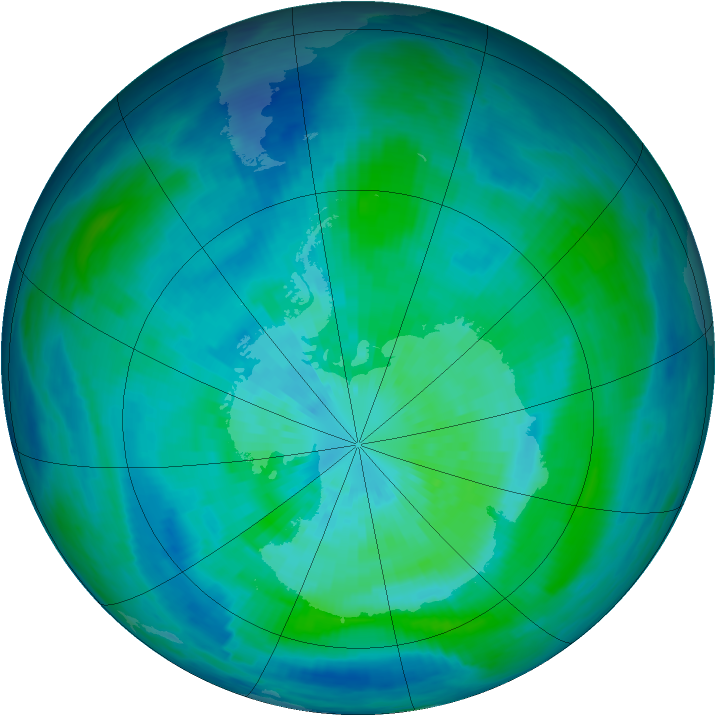 Antarctic ozone map for 20 March 1993